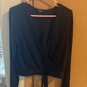 Express Black Wrap Tie-Front Long Sleeve Top